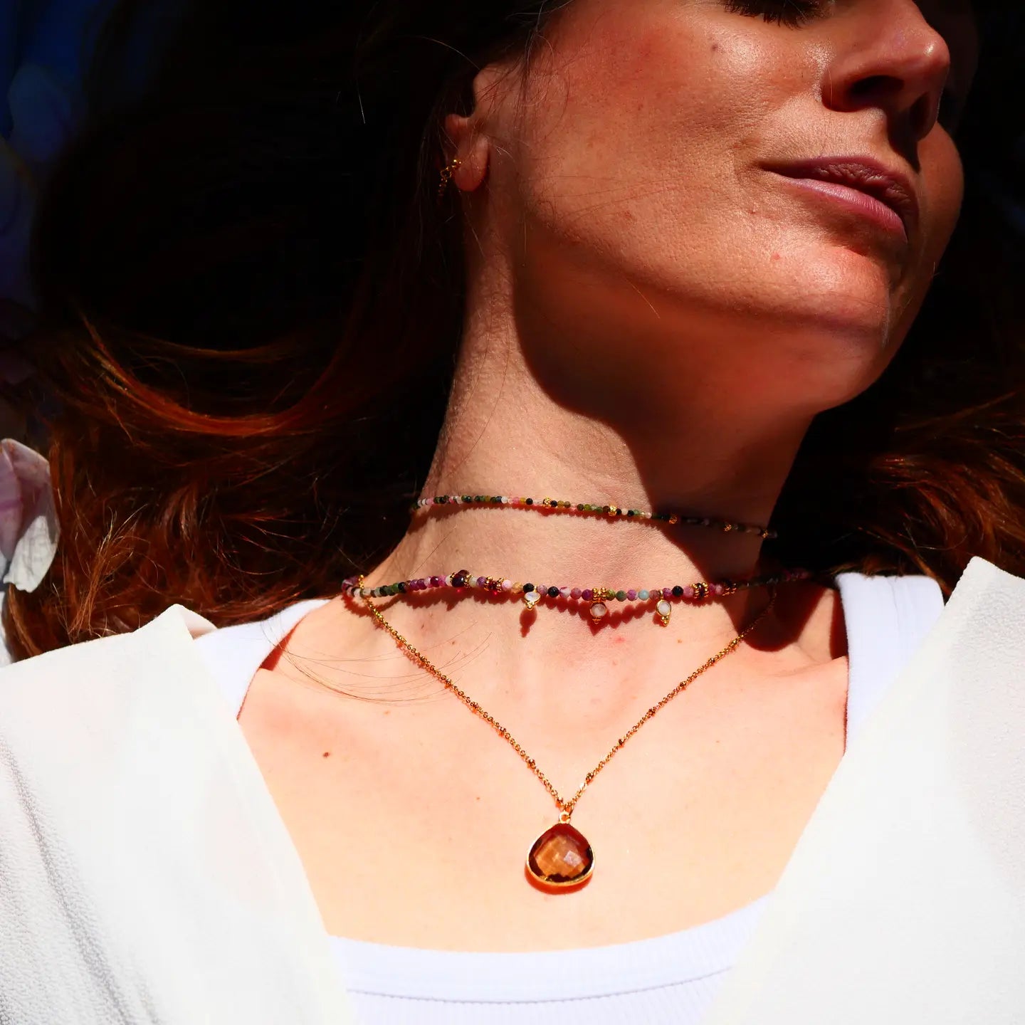 Goldene Halskette "Justine" mit Rauchquarz