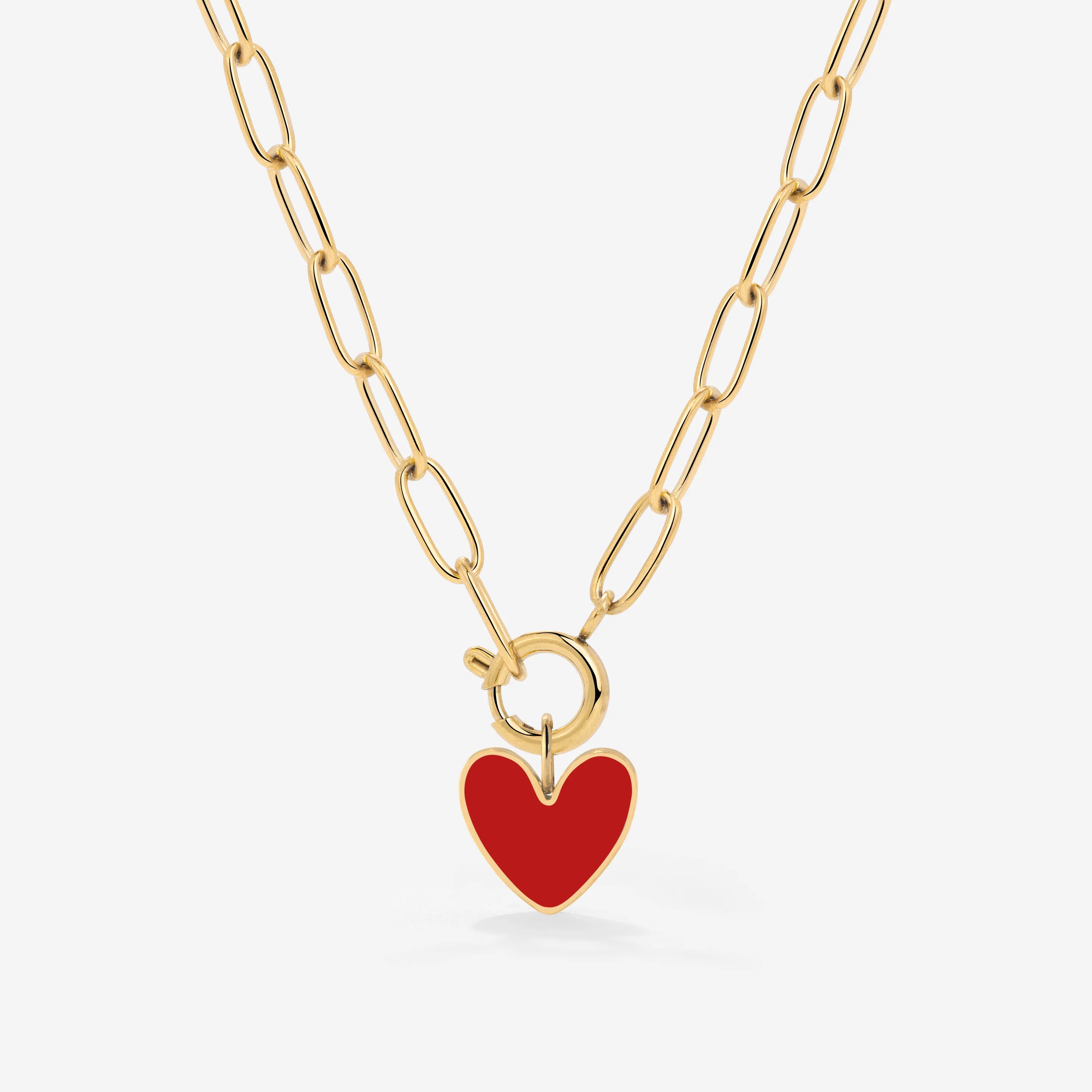 Red Heart Oval Links Necklace, gold