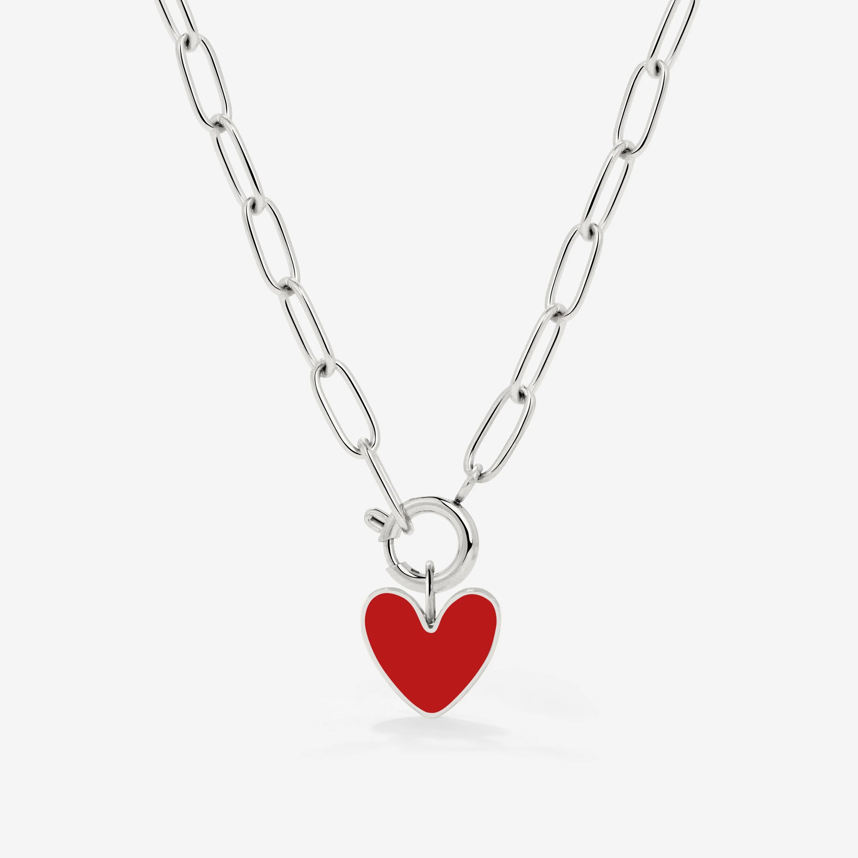 Red Heart Oval Links Necklace, silber