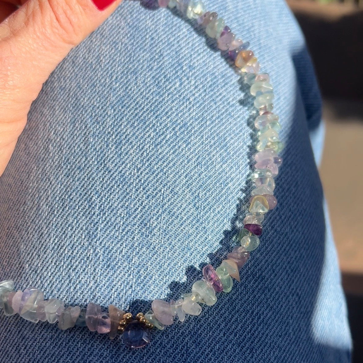 Barock Kette mit Fluorit und Amethyst Anhänger