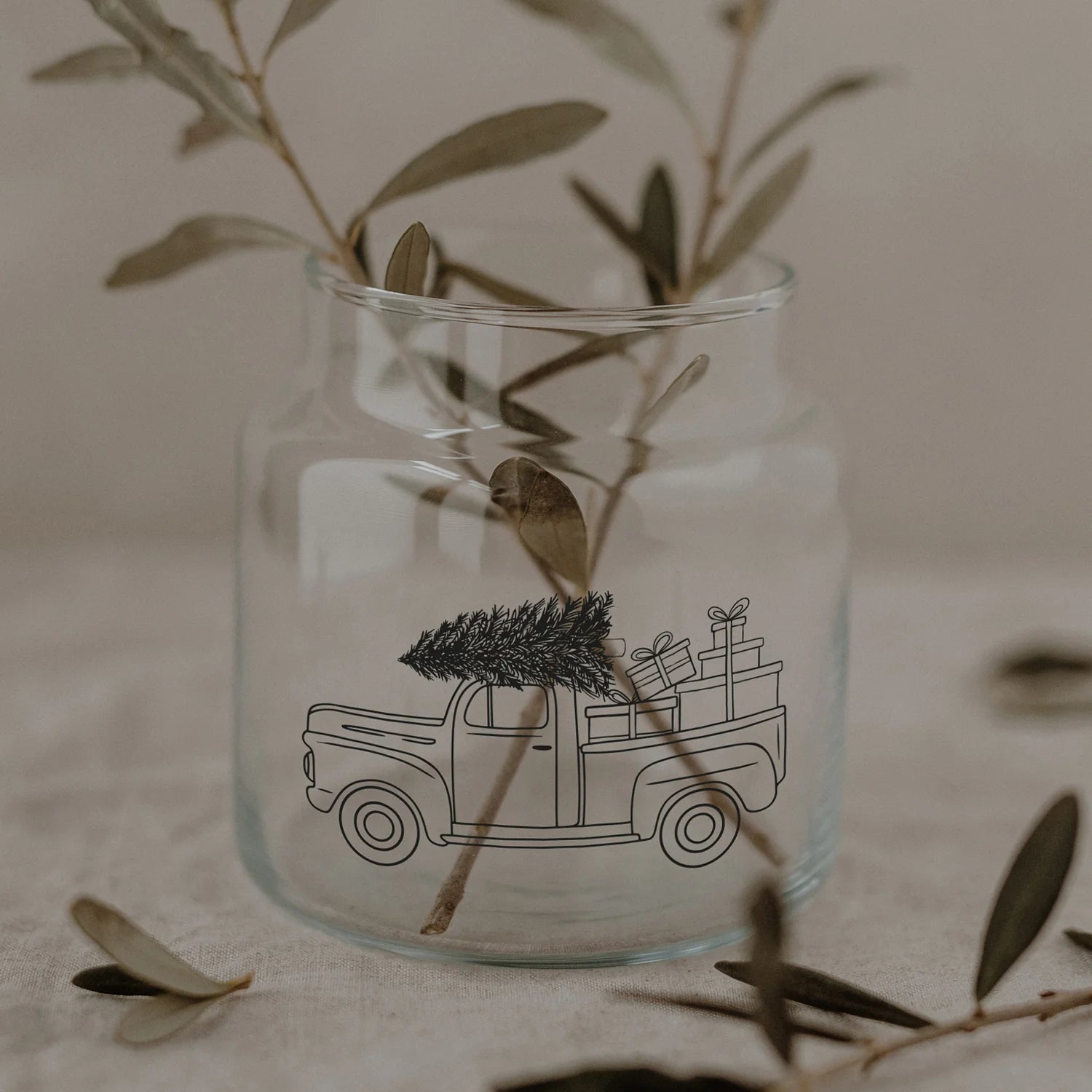 Vase aus Glas, Weihnachtsauto