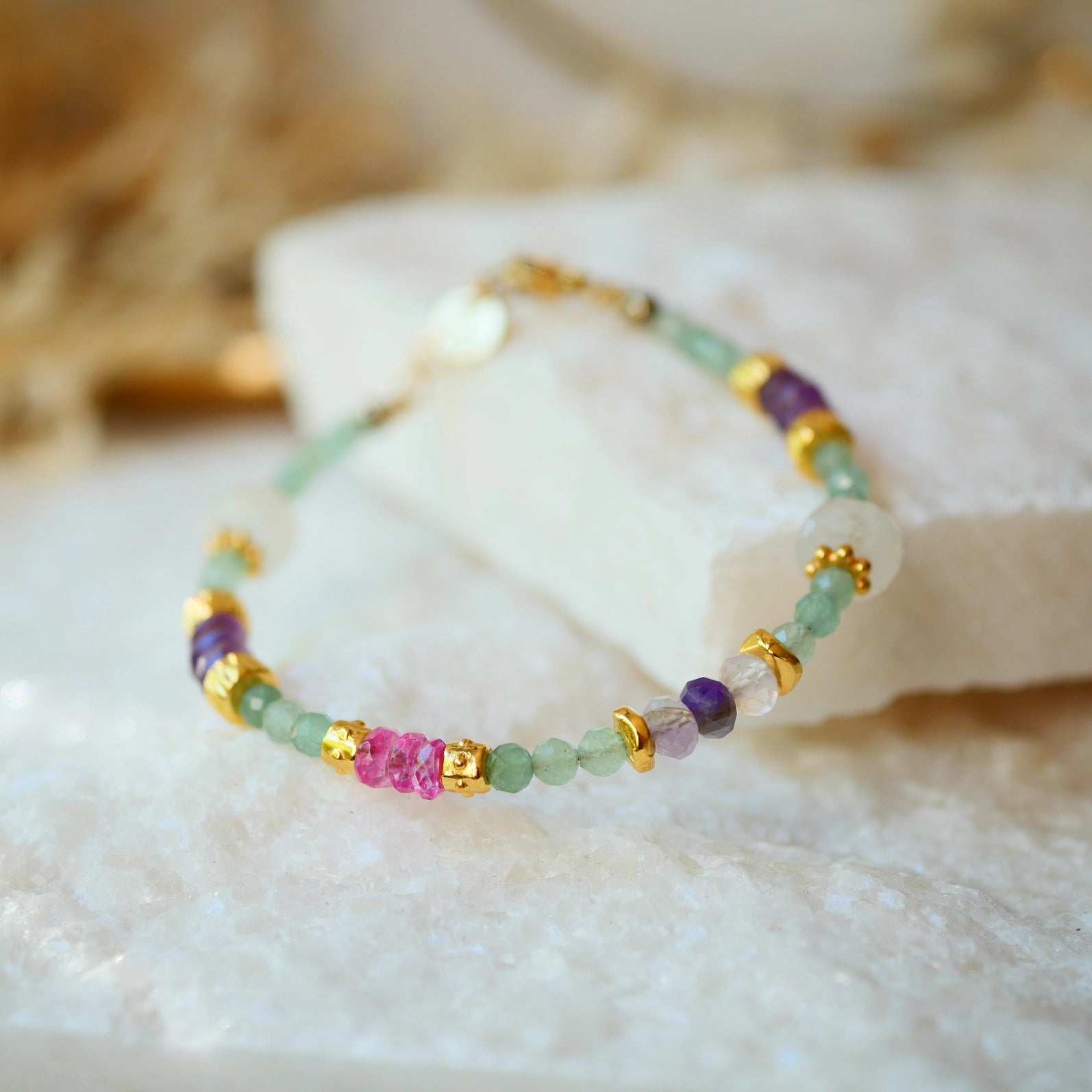 Armband Aventurin, Mondstein, Amethyst & Topas