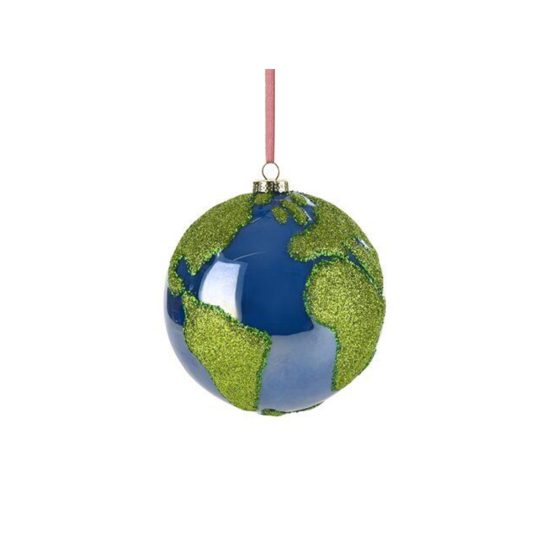 Baumschmuck, Weltkugel mit Glitzer