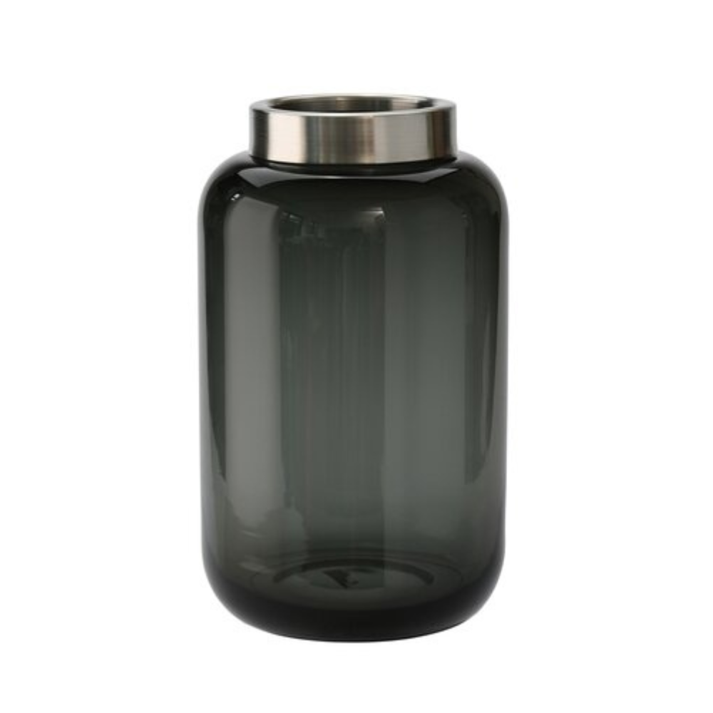 Vase grau, mit Metallring M