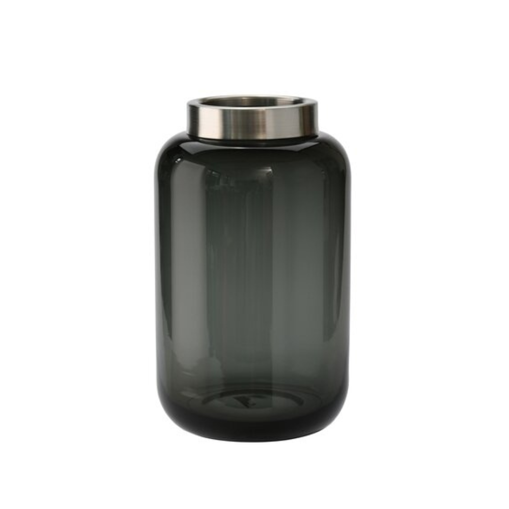 Vase grau, mit Metallring S