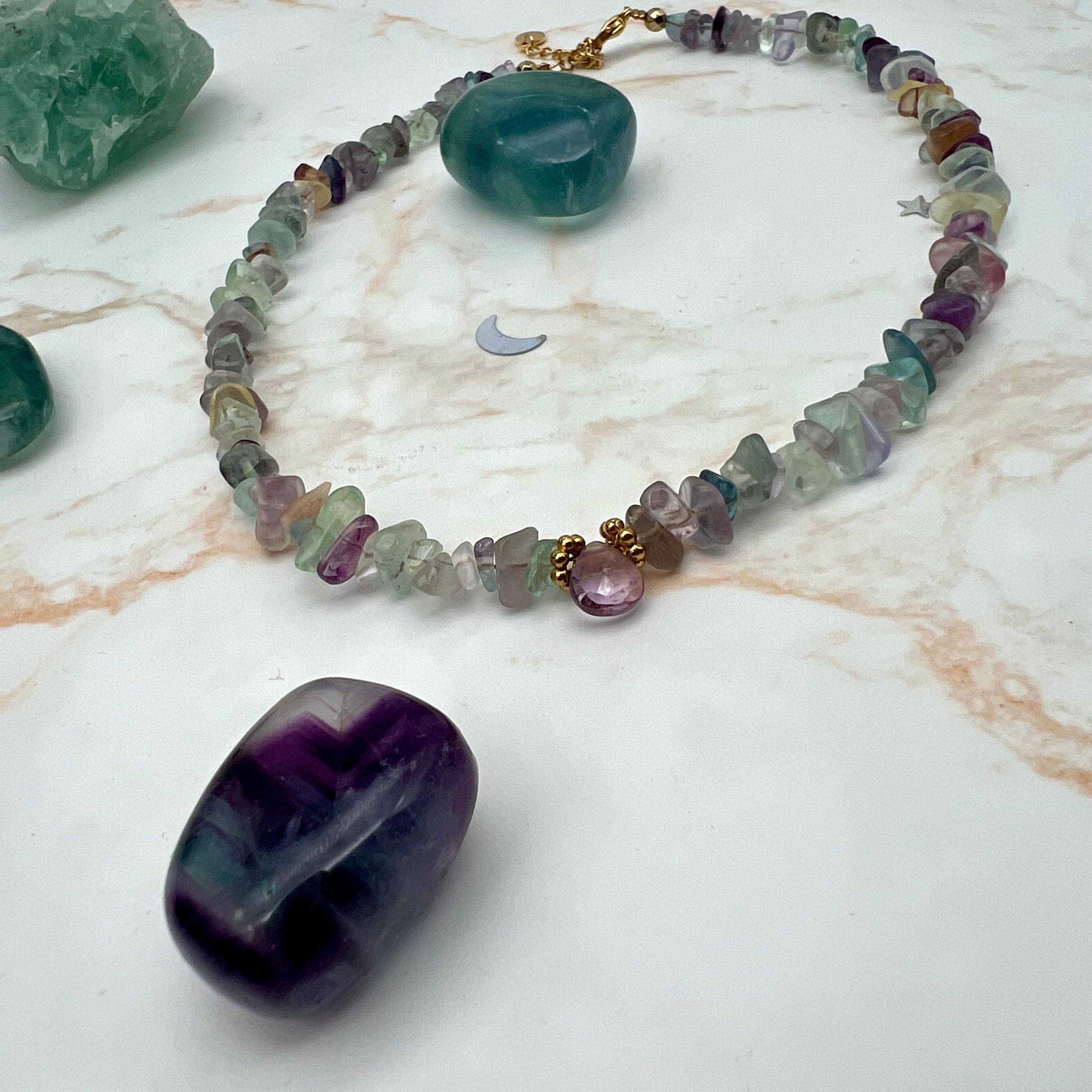 Barock Kette mit Fluorit und Amethyst Anhänger
