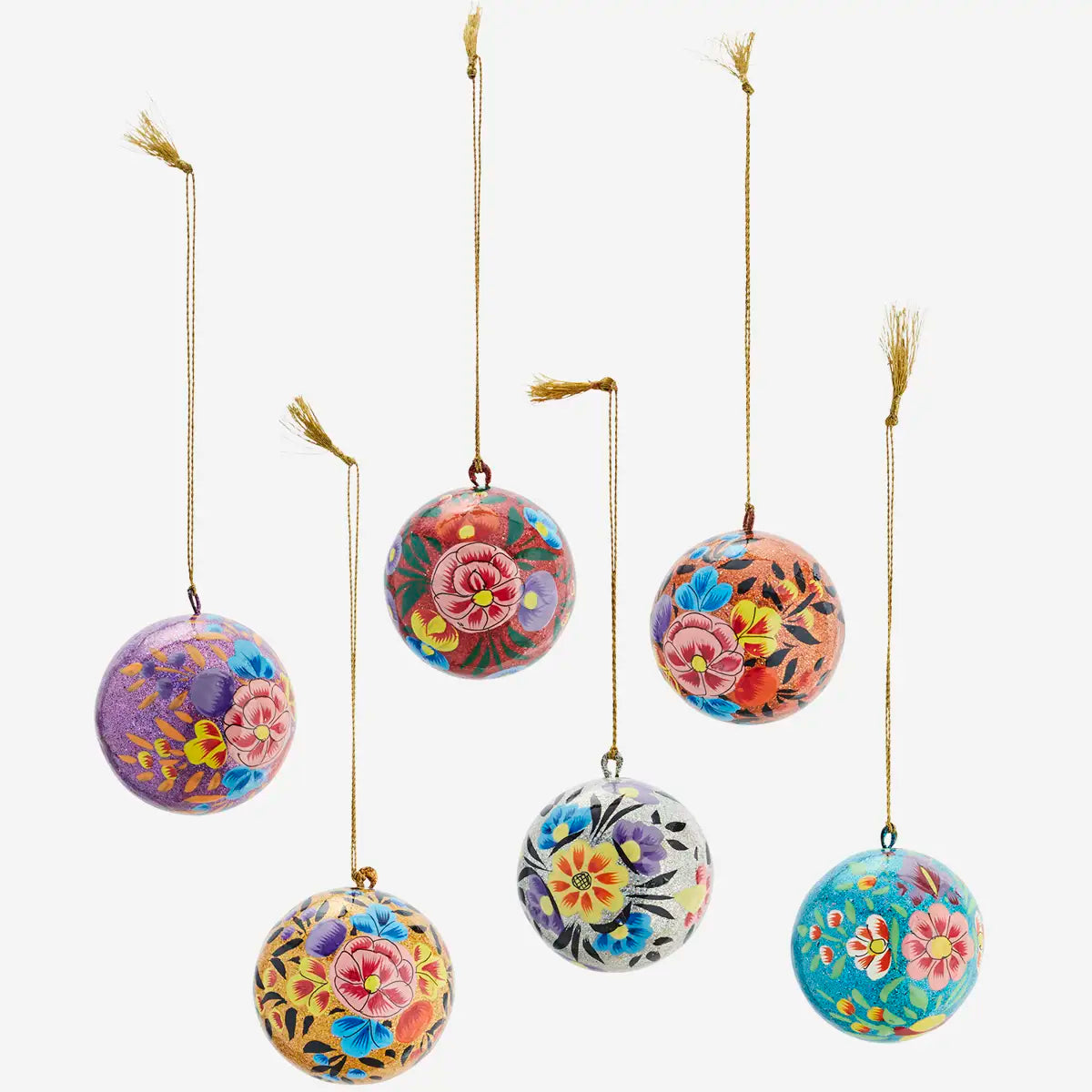 Handbemalte Kugeln mit Glittereffekt - aus Pappmache